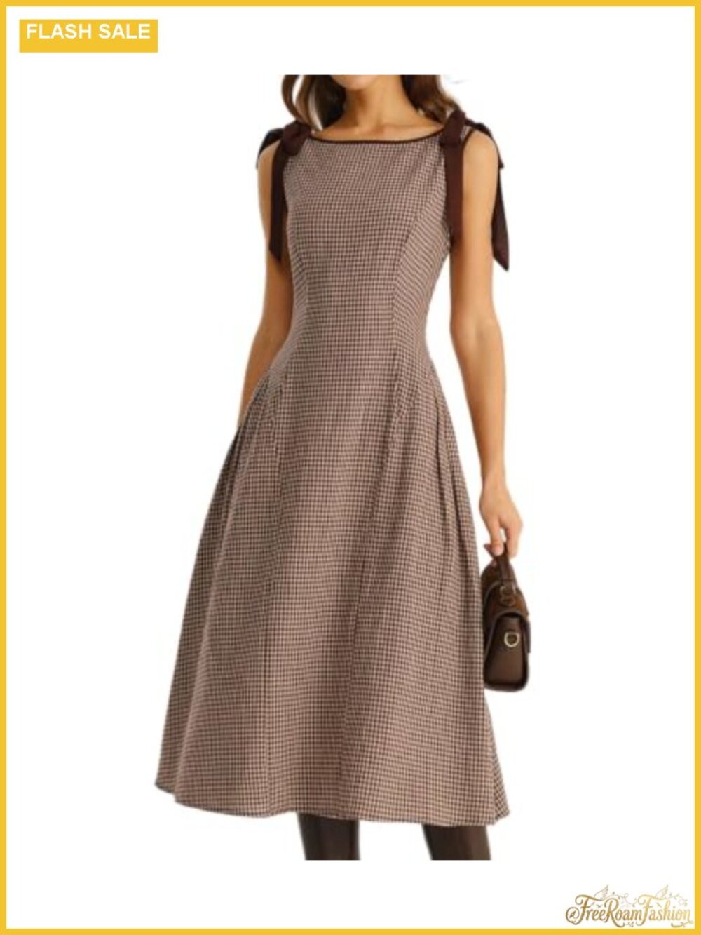 Women's Plaid A-Line Midi Dress Cotton Boat Neck Sleeveless Summer